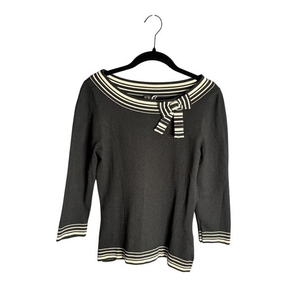 INC Black Silk Top With Round Neck and Bow Detail Size Small - Picture 1 of 6